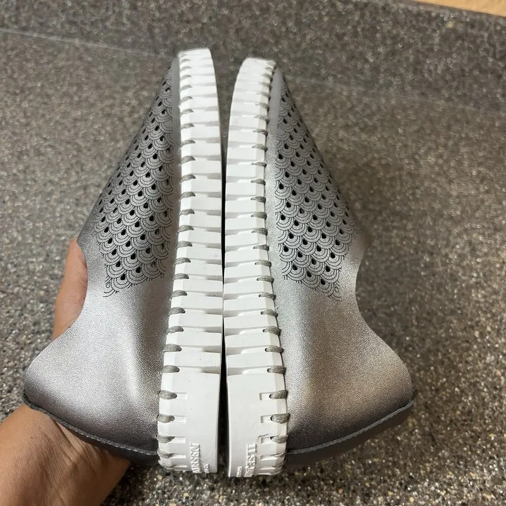 Ilse Jacobsen Women EU 38 US 7.5 Pewter Leather Slip On Shoe Comfort Casual Flat